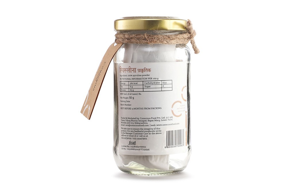Conscious Food Spirulina Natural    Glass Jar  50 grams